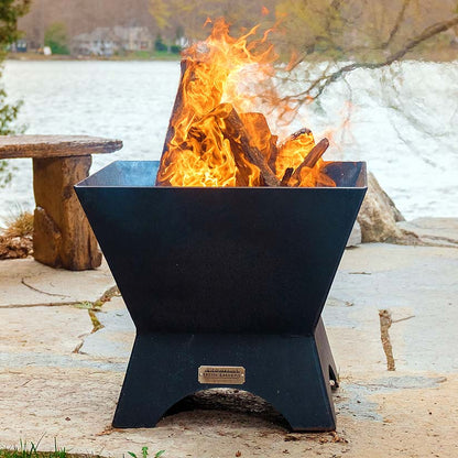 Iron Embers 24" Modern Cube Fire Pit Package with Spark Screen (Single Door)