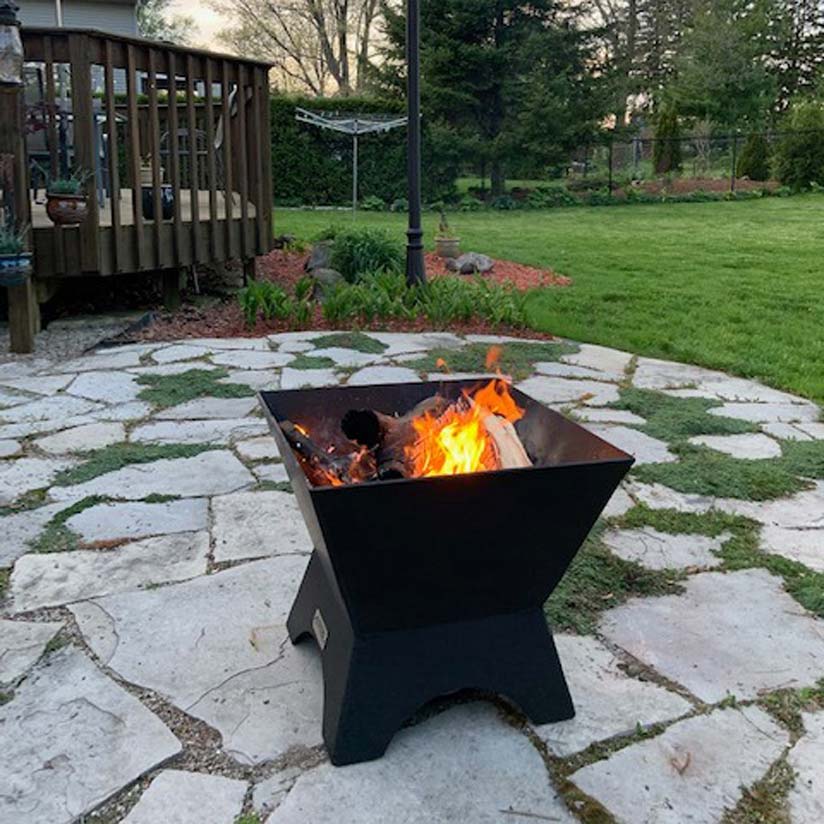 Iron Embers 24" Modern Cube Fire Pit Package with Spark Screen (Single Door)