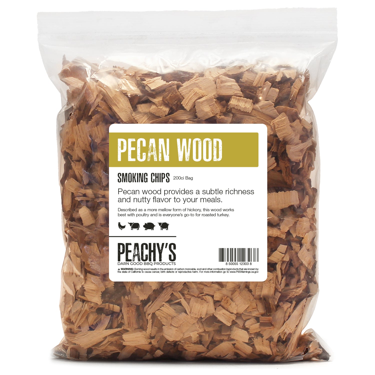 PECAN Chips | 200ci Bag of Premium Smoking Wood by PEACHY'S