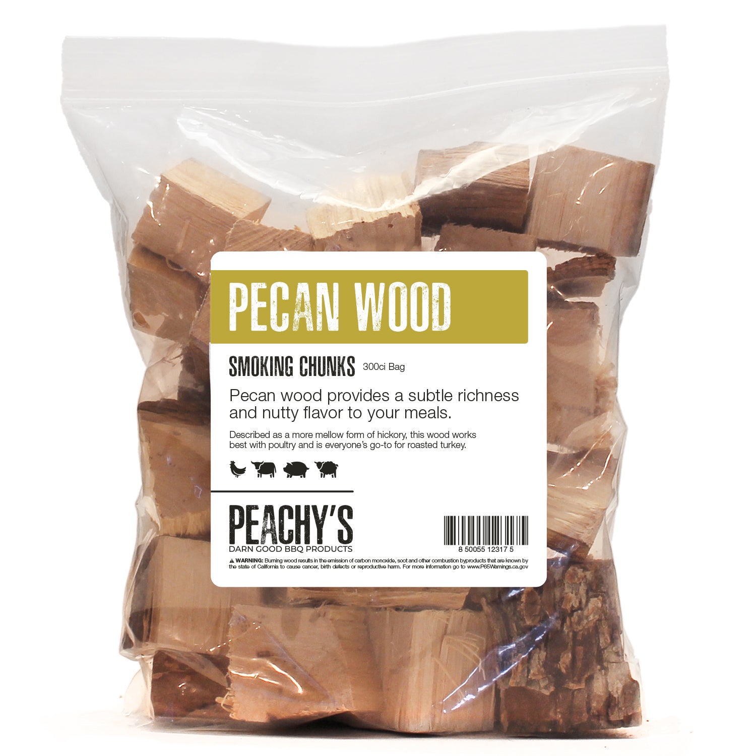 PECAN Chunks | 300ci Bag of Premium Smoking Woods by PEACHY'S