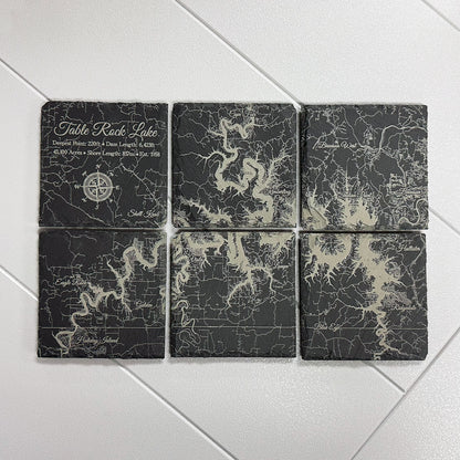 Fire & Pine 6 Pack Slate/Square Coasters 4" X 4" (Etched Table Rock Lake)