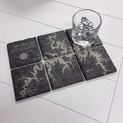 Fire & Pine 6 Pack Slate/Square Coasters 4" X 4" (Etched Table Rock Lake)