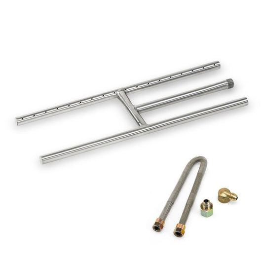 18" x 6" Stainless Steel H-Style Burner for Natural Gas with 16" Whisper Free Flex Line