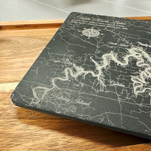 Load image into Gallery viewer, Fire &amp; Pine Charcuterie Board Slate/Acacia Wood 9&quot; X 13&quot; (Etched Table Rock Lake)
