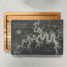 Load image into Gallery viewer, Fire &amp; Pine Charcuterie Board Slate/Acacia Wood 9&quot; X 13&quot; (Etched Table Rock Lake)
