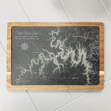 Load image into Gallery viewer, Fire &amp; Pine Charcuterie Board Slate/Acacia Wood 9&quot; X 13&quot; (Etched Table Rock Lake)
