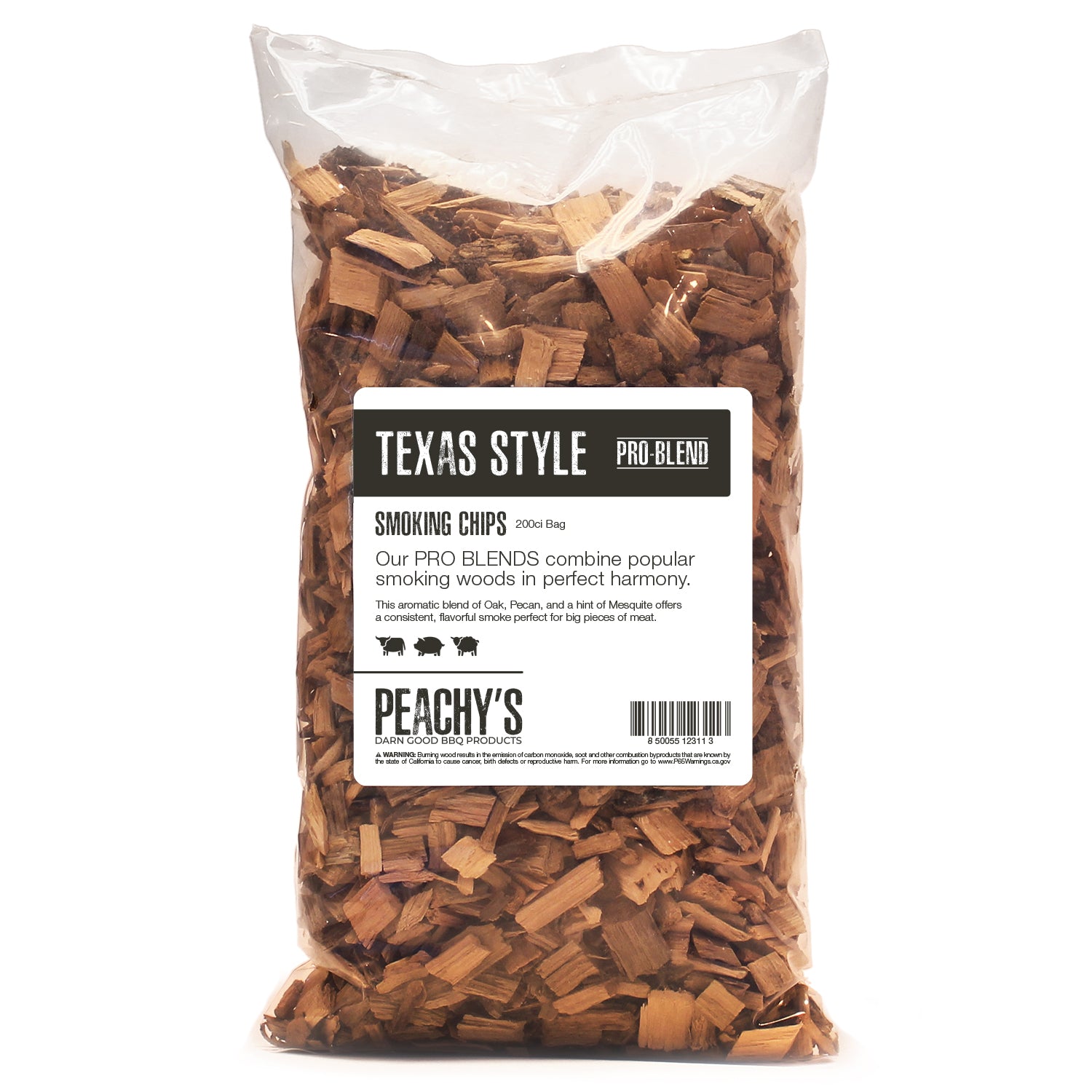 TEXAS STYLE PRO-BLEND Chips | 200ci Bag of Premium Smoking Woods by PEACHY'S