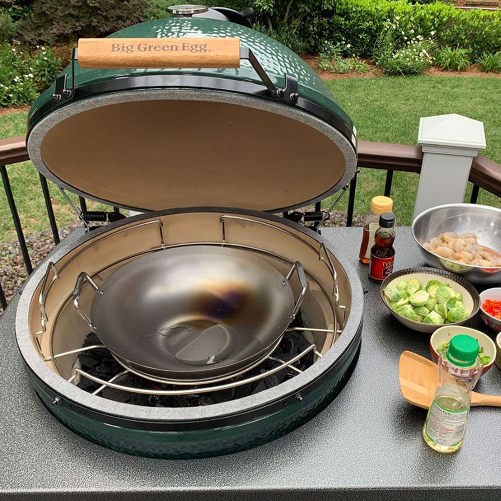 Carbon Steel Wok for Large Big Green Egg Outdoor Home