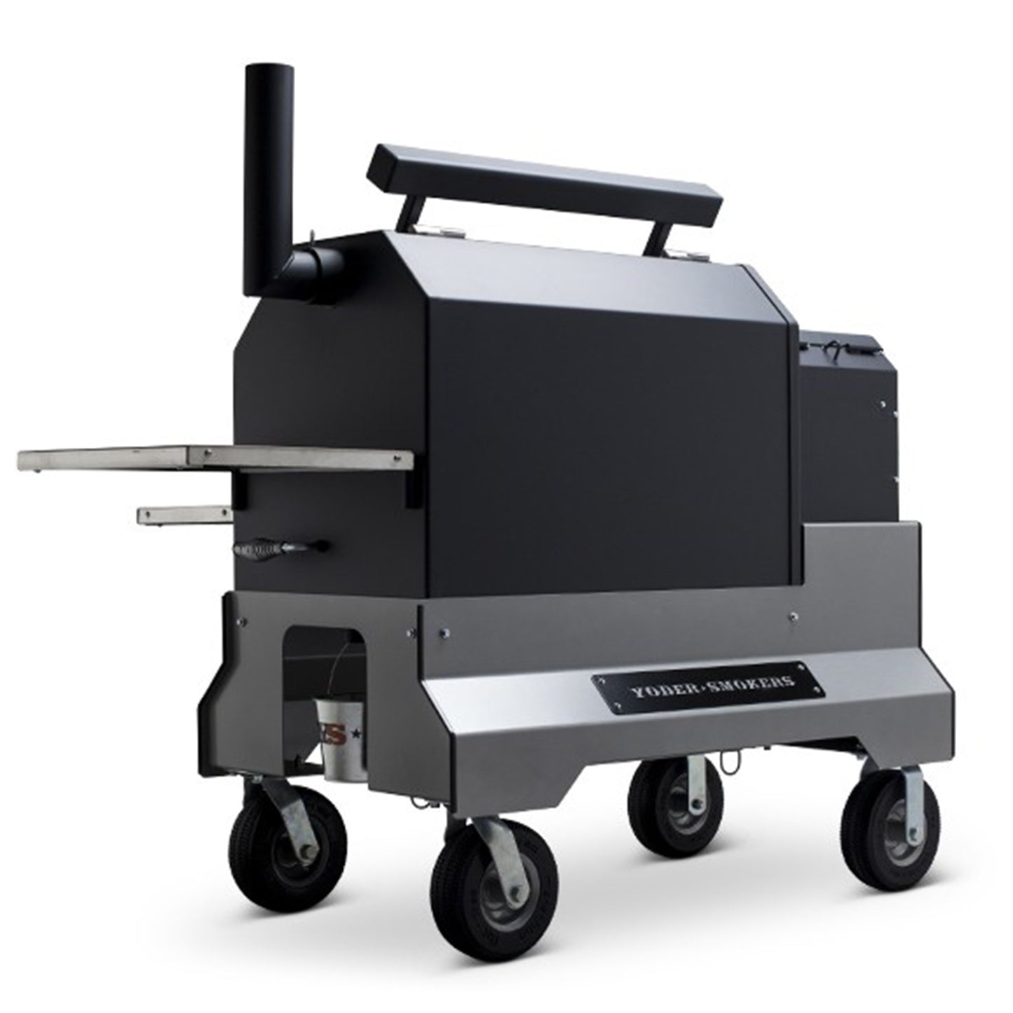 Yoder Smokers YS640s Pellet Grill on Competition Cart (Silver) + T-Stat Door Kit & Stainless Side Shelves
