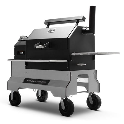 Yoder Smokers YS640s Pellet Grill on Competition Cart (Silver) + T-Stat Door Kit & Stainless Side Shelves